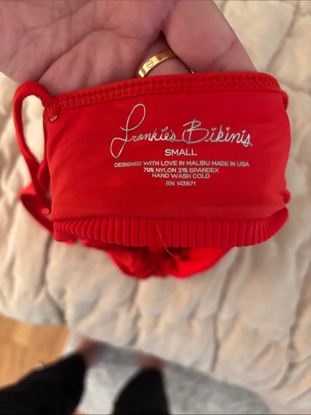 Frankie's Bikinis Red Ribbed Tie-Front bathing suit top